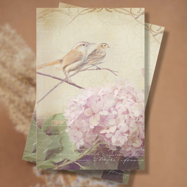 Fall Floral Pink Hydrangea Bird Ephemera Decoupage Tissue Paper (Creator Uploaded)