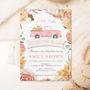 Fall Floral Pink Little PUMPKIN GIRL BABY SHOWER Invitation