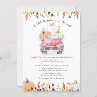 Fall Floral Pink Little Pumpkin Girl Baby Shower Invitation