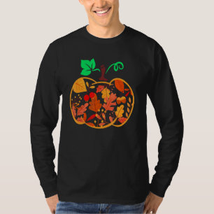 Fall Floral Pumpkin Autumn Leaves For Halloween Th T-Shirt