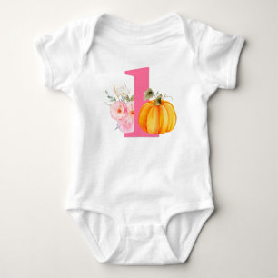 Fall Floral Pumpkin Baby Girl's 1st Birthday ONE Bodysuit