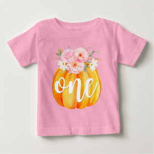 Fall Floral Pumpkin Baby Girl's 1st Birthday ONE T-Shirt