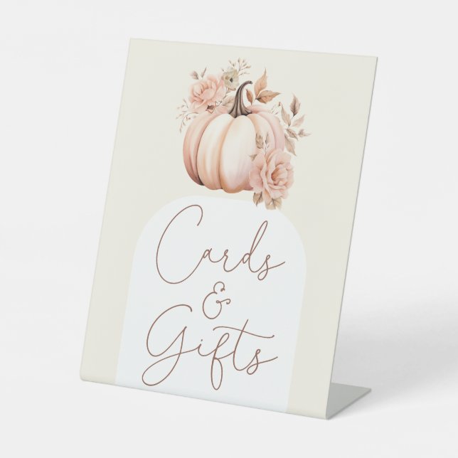 Fall Floral Pumpkin Baby Shower  Cards And Gifts Pedestal Sign (Front)