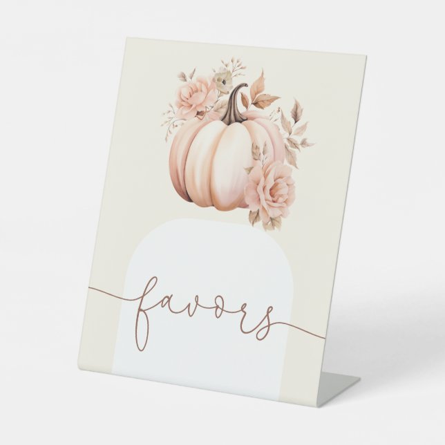 Fall Floral Pumpkin Baby Shower Favours Pedestal Sign (Front)