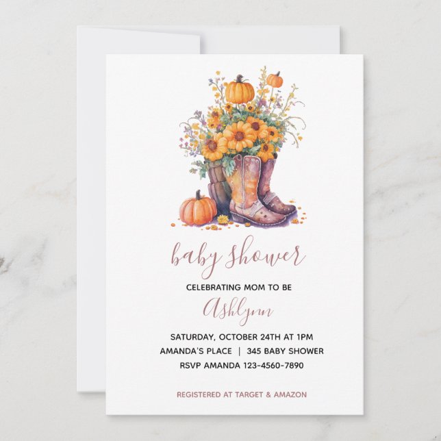 Fall Floral Pumpkin Baby Shower Invitation (Front)