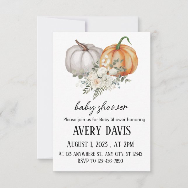 Fall Floral Pumpkin Baby Shower Invitation (Front)