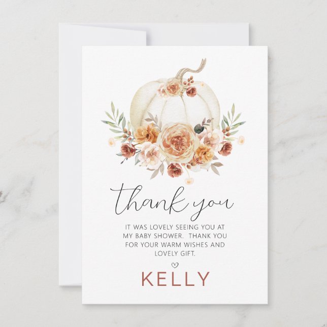 Fall Floral Pumpkin Baby Shower Thank You Card (Front)