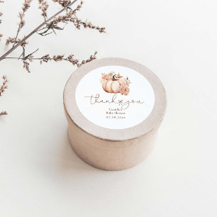 Fall Floral Pumpkin Baby Shower Thank You  Classic Round Sticker