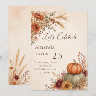 Fall Floral Pumpkin Birthday Invitation