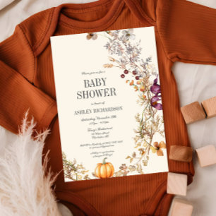 Fall Floral Pumpkin Boho Baby Shower Invitation