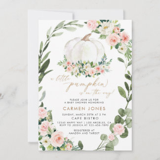Fall Floral Pumpkin Fall Baby Shower Invitation