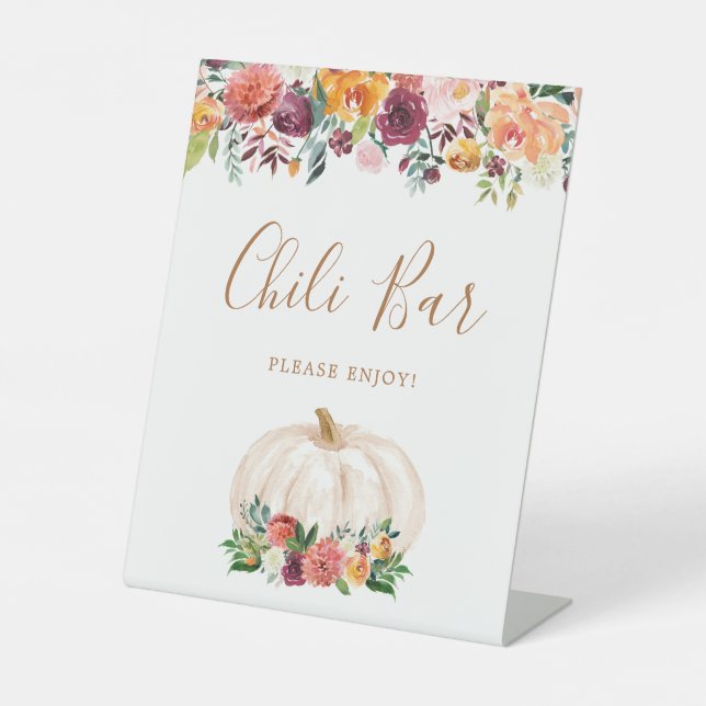 Fall Floral Pumpkin Food Chilli Bar Sign (Front)
