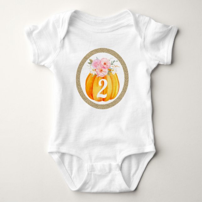 Fall Floral Pumpkin Girl's Custom Age Birthday Baby Bodysuit (Front)