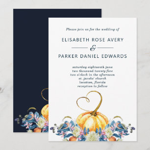 Fall Floral Pumpkin Heart Wedding Invitation