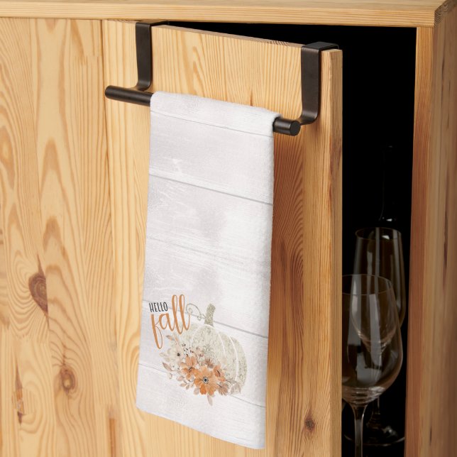 Fall Floral Pumpkin Kitchen Towel (Thirds Fold)