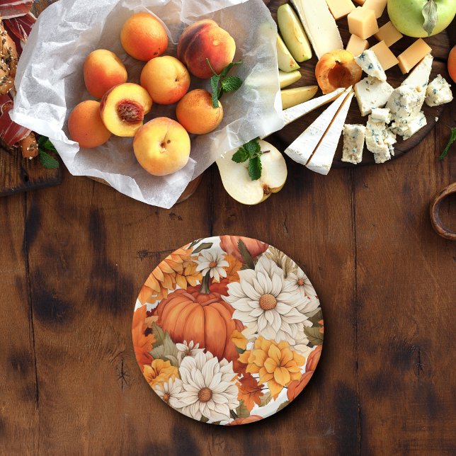 Fall Floral Pumpkin Paper Plate (Creator Uploaded)