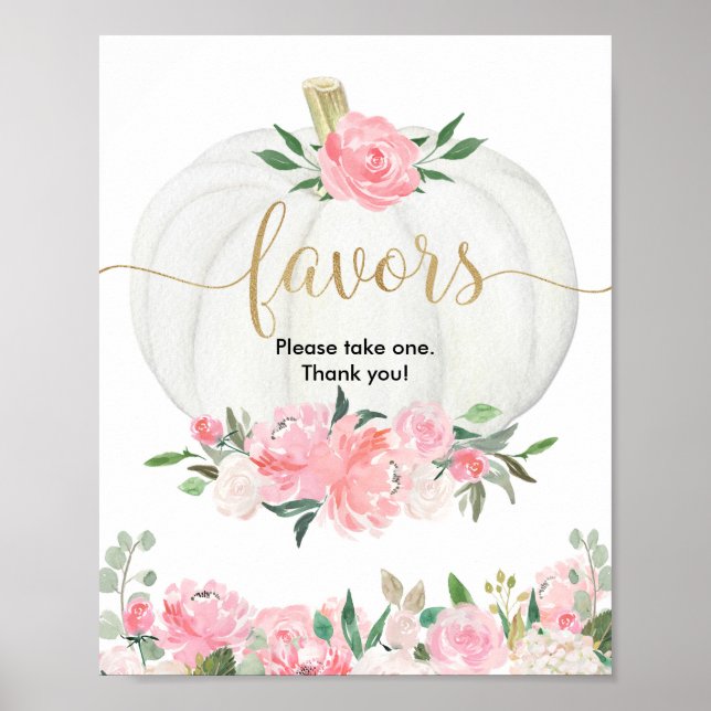Fall floral pumpkin pink gold Baby shower favours  Poster (Front)