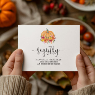Fall Floral Pumpkin Registry Bridal Shower  Enclosure Card