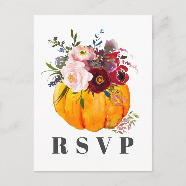 fall, floral, pumpkin RSVP card (Front)