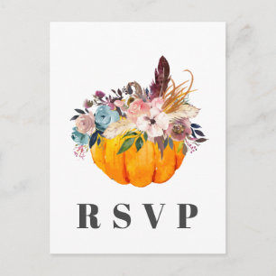 fall, floral, pumpkin RSVP card