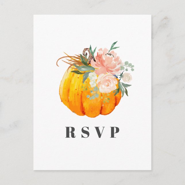 fall, floral, pumpkin RSVP card (Front)