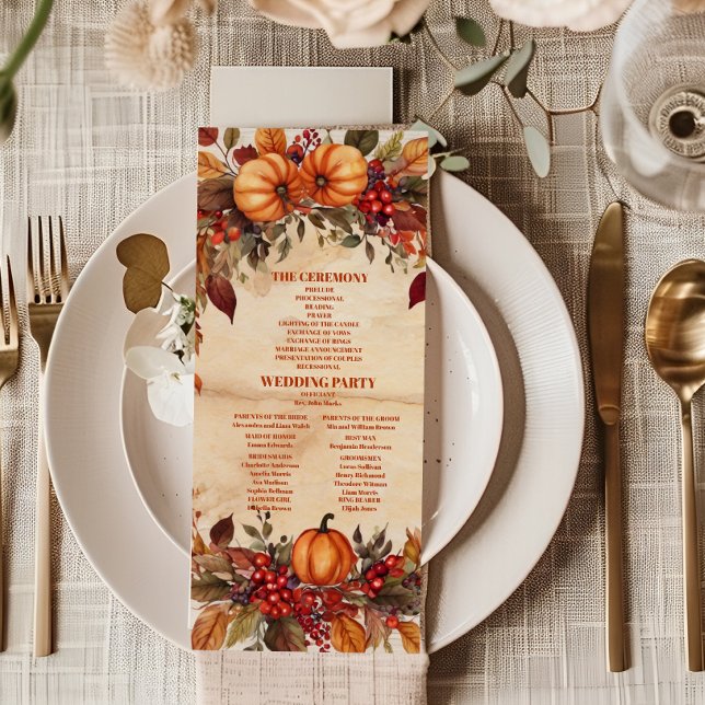 Fall Floral Pumpkin Rustic Wedding  Programme (Creator Uploaded)