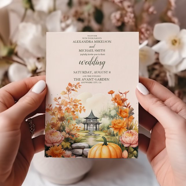 Fall Floral Pumpkin Scrip Wedding Invitation (Creator Uploaded)