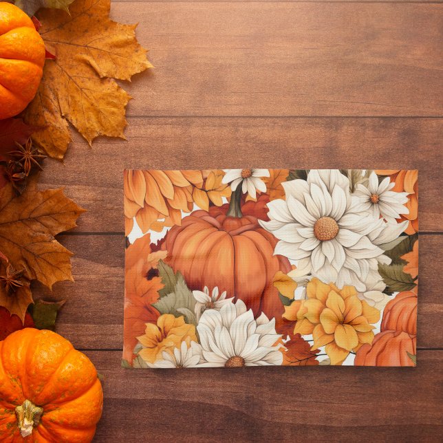 Fall Floral Pumpkin Tea Towel (Creator Uploaded)