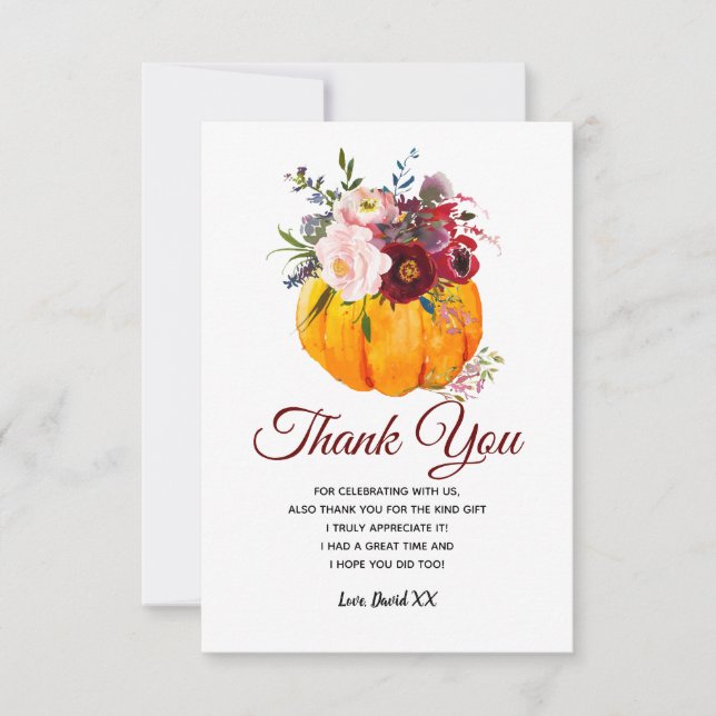 fall, floral, pumpkin thank you card (Front)