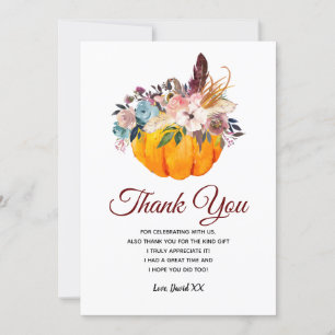 fall, floral, pumpkin thank you card