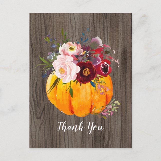 fall, floral, pumpkin   thank you card (Front)