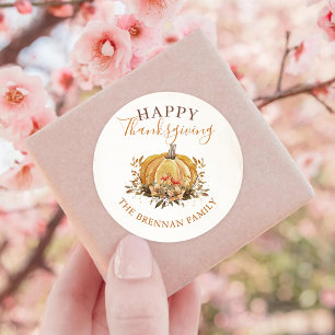 Fall Floral Pumpkin Thanksgiving Classic Round Sticker