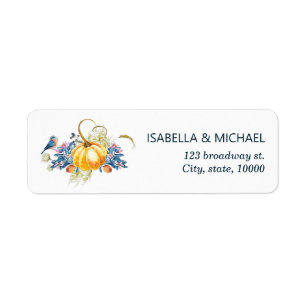 Fall Floral Pumpkin Wedding Return Address Label