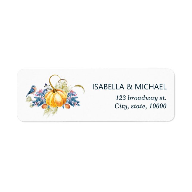 Fall Floral Pumpkin Wedding Return Address Label (Front)