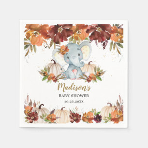 Fall Floral Pumpkins Cute Elephant Baby Shower Napkin