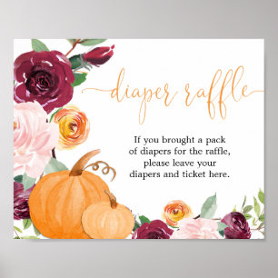 Fall floral pumpkins diaper raffle sign
