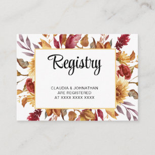 Fall Floral Registry Bridal Shower  Enclosure Card