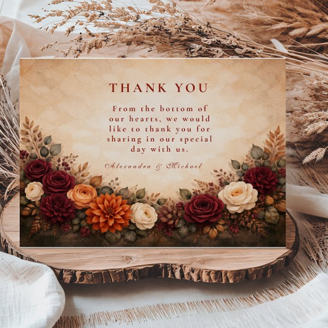 Fall Floral Romance Wedding Thank You Card (Creator Uploaded)