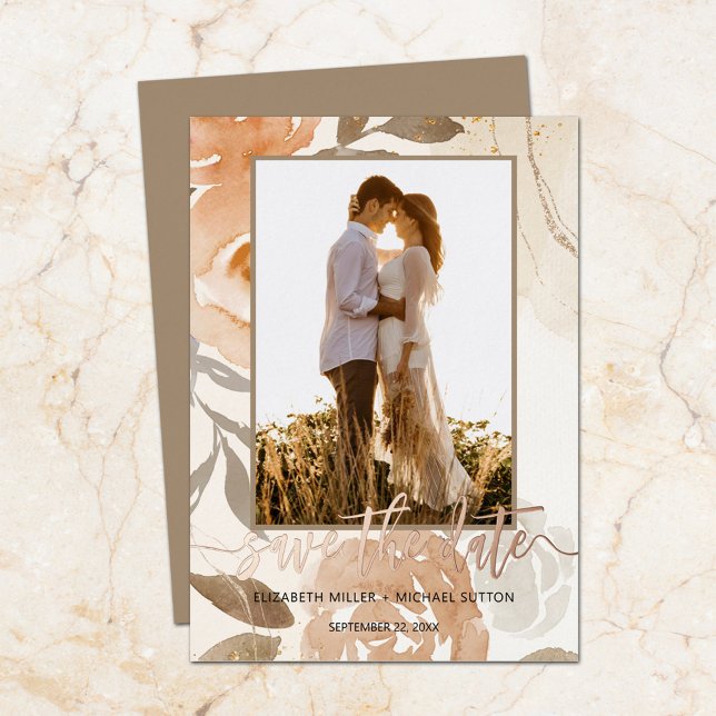 Fall Floral Rose Wedding Save the Date Gold (Creator Uploaded)
