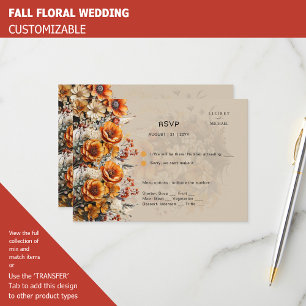FALL FLORAL RSVP ORANGE FLOWERS RUSTIC WEDDING CARD