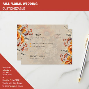 FALL FLORAL RSVP ORANGE FLOWERS RUSTIC WEDDING CARD