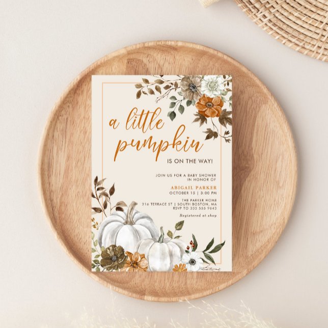 Fall Floral Rustic Pumpkin Baby Shower Invitation (Fall Rustic Floral Pumpkin Baby Shower Invitation, Rust and Burnt orange floral invite)