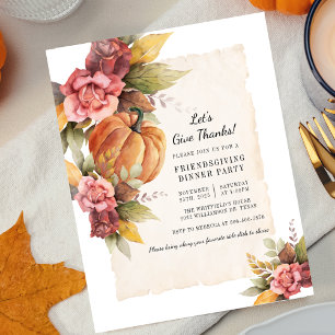Fall Floral Rustic Pumpkin Friendsgiving Invitation