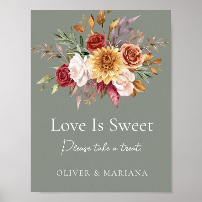 Fall Floral Sage Green Wedding Love Is Sweet Sign (Front)