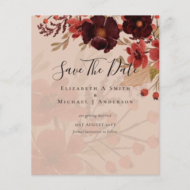 Fall Floral SAVE DATES Terracotta Burgundy Red Flyer (Front)