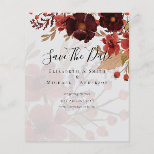 Fall Floral SAVE DATES Terracotta Burgundy Red Flyer