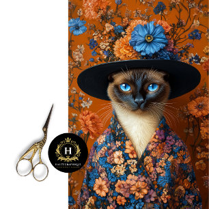 Fall Floral Siamese Cat in Dress Decoupage Tissue Paper