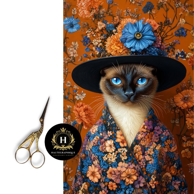 Fall Floral Siamese Cat in Dress Decoupage  Tissue Paper (Creator Uploaded)