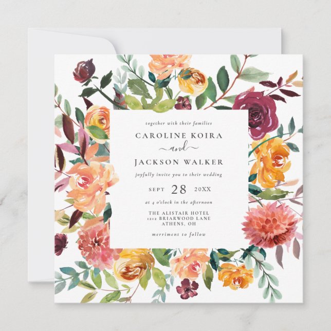 Fall Floral Square Wedding Invitation (Front)