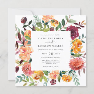 Fall Floral Square Wedding Invitation